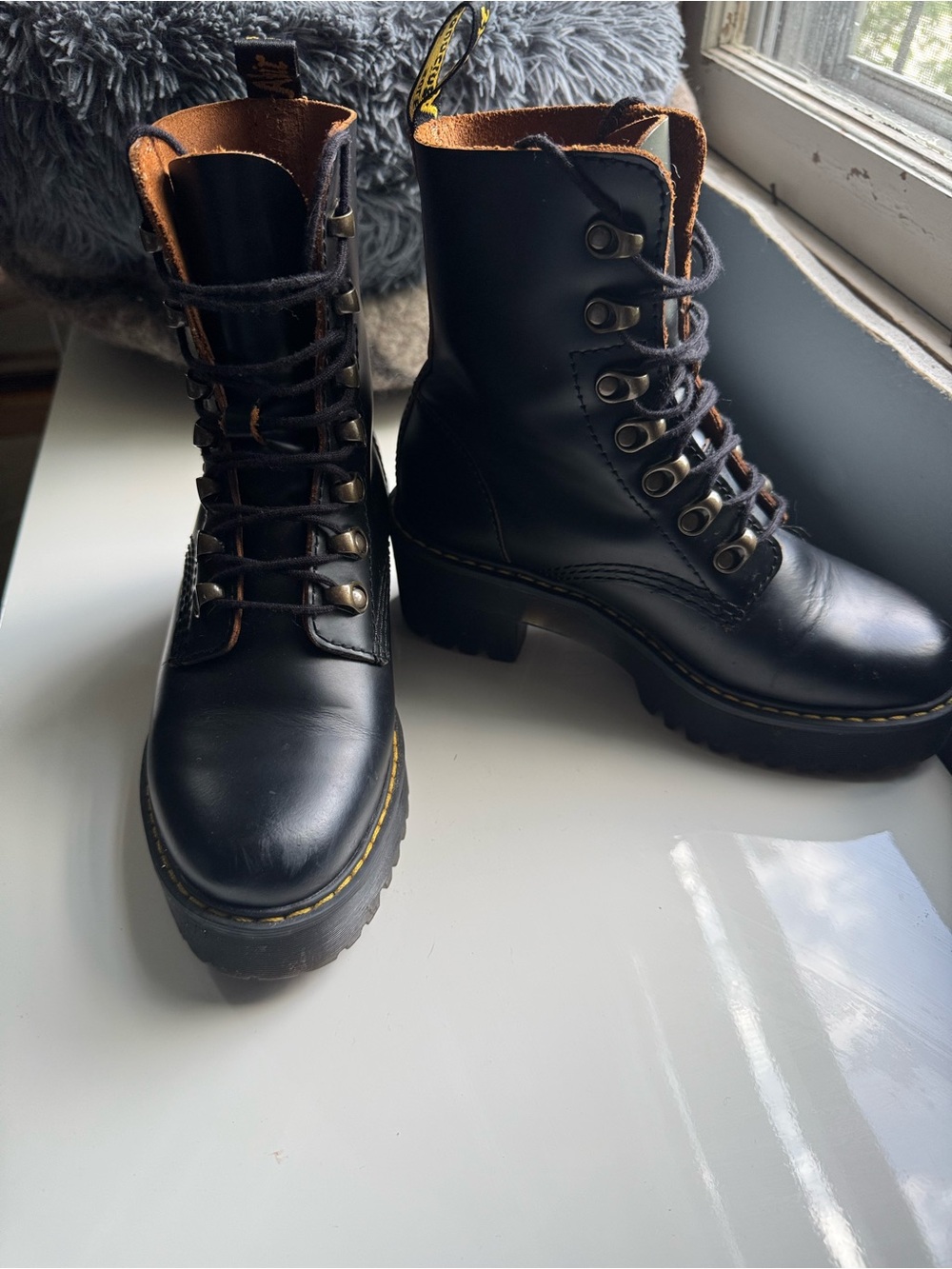 Dr. Martens Black Leather Lace-Up Platform Boots